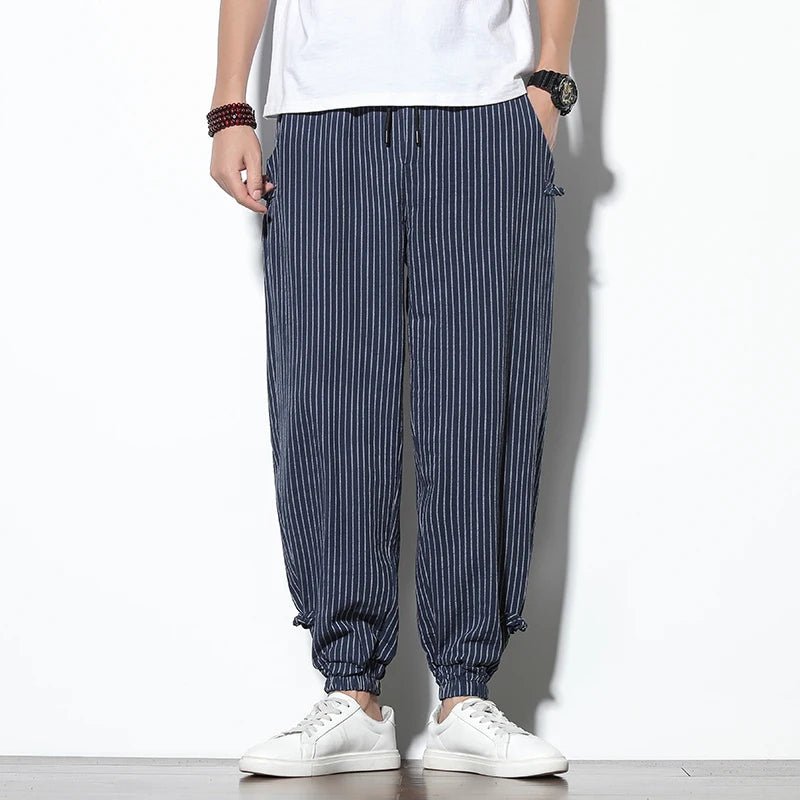 Men's Pinstripe Joggers with Drawstring Waist - Elastic Cuffs
