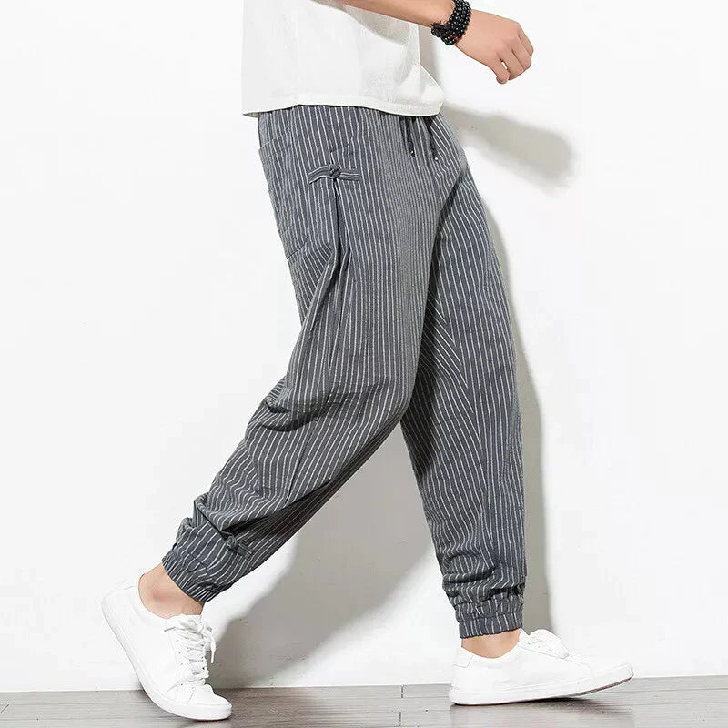 Men's Pinstripe Joggers with Drawstring Waist - Elastic Cuffs