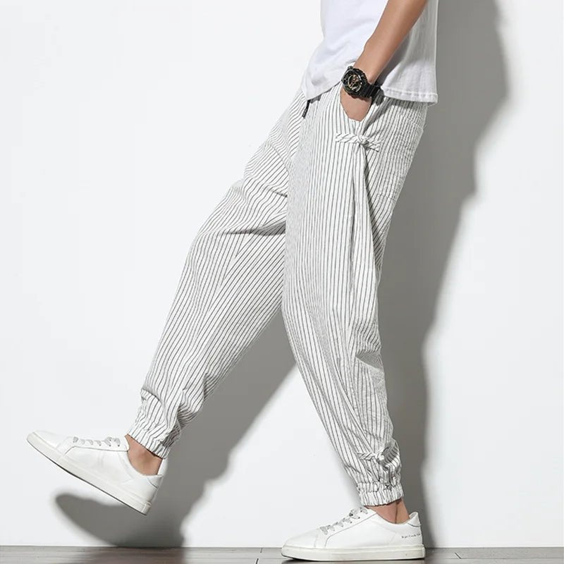 Men's Pinstripe Joggers with Drawstring Waist - Elastic Cuffs
