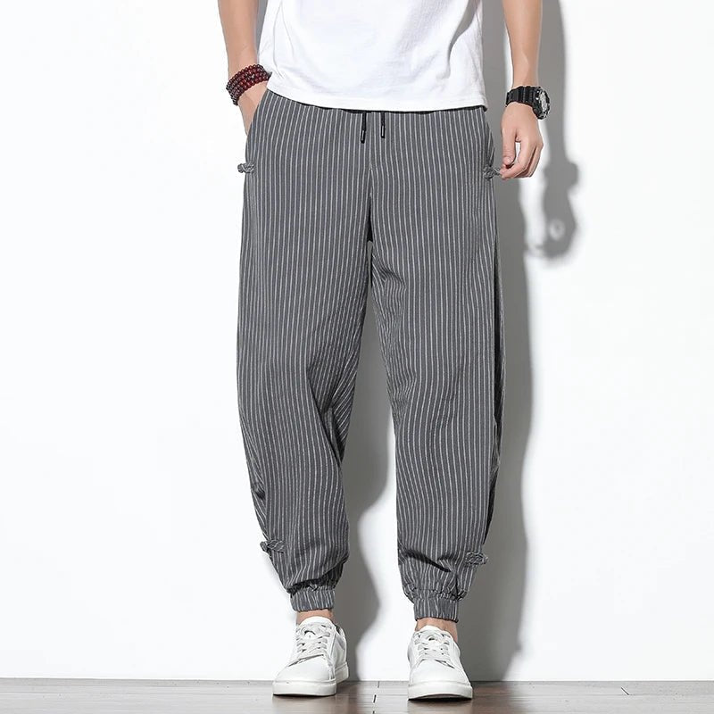 Men's Pinstripe Joggers with Drawstring Waist - Elastic Cuffs