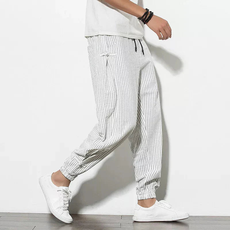 Men's Pinstripe Joggers with Drawstring Waist - Elastic Cuffs