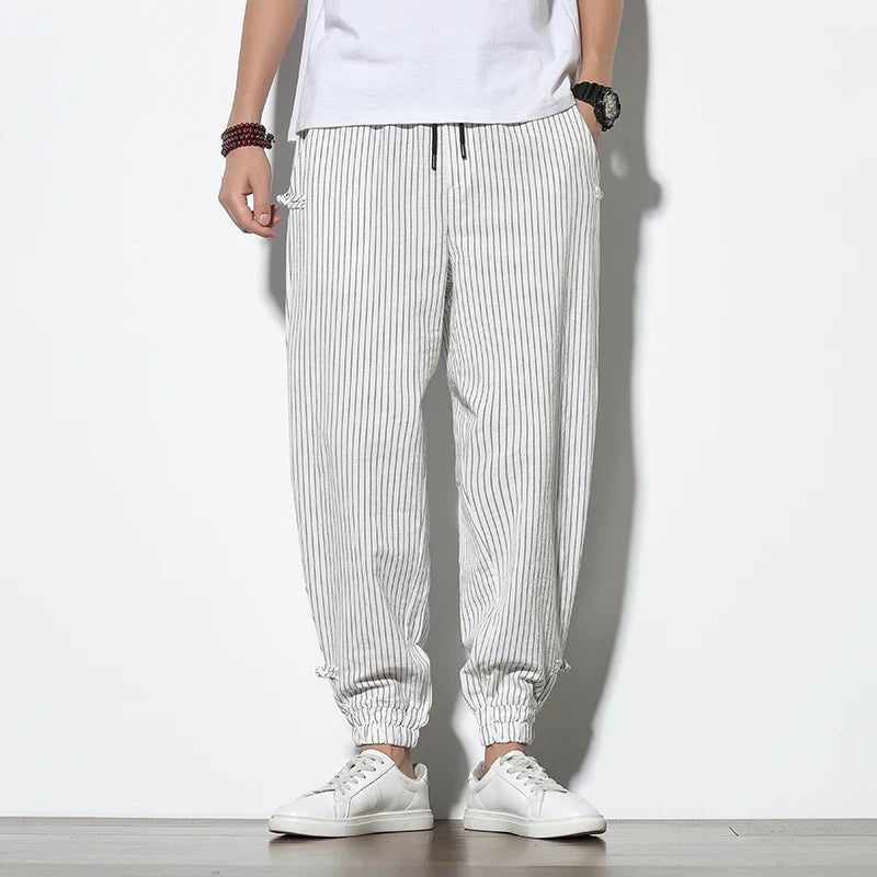 Men's Pinstripe Joggers with Drawstring Waist - Elastic Cuffs