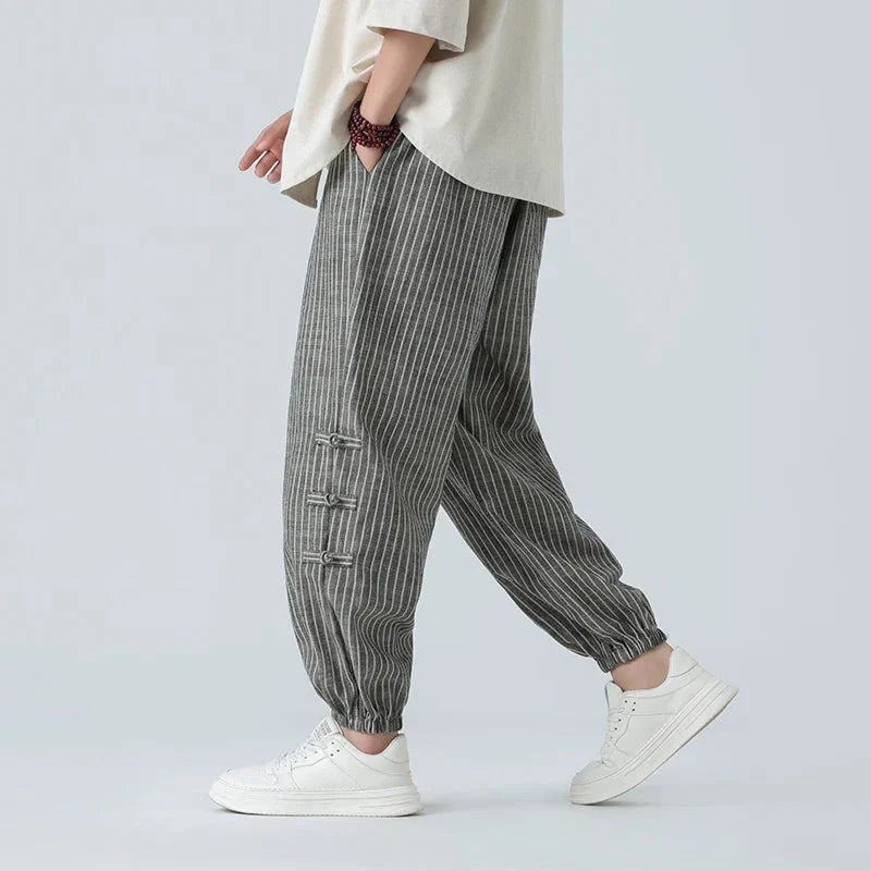 Men's Pinstripe Joggers with Side Buckle Details