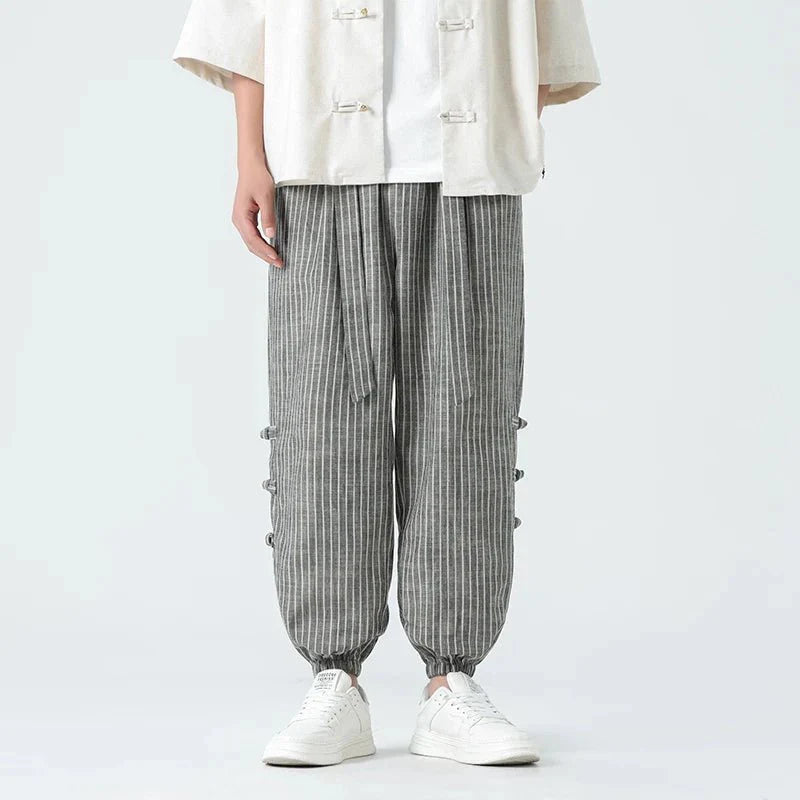 Men's Pinstripe Joggers with Side Buckle Details