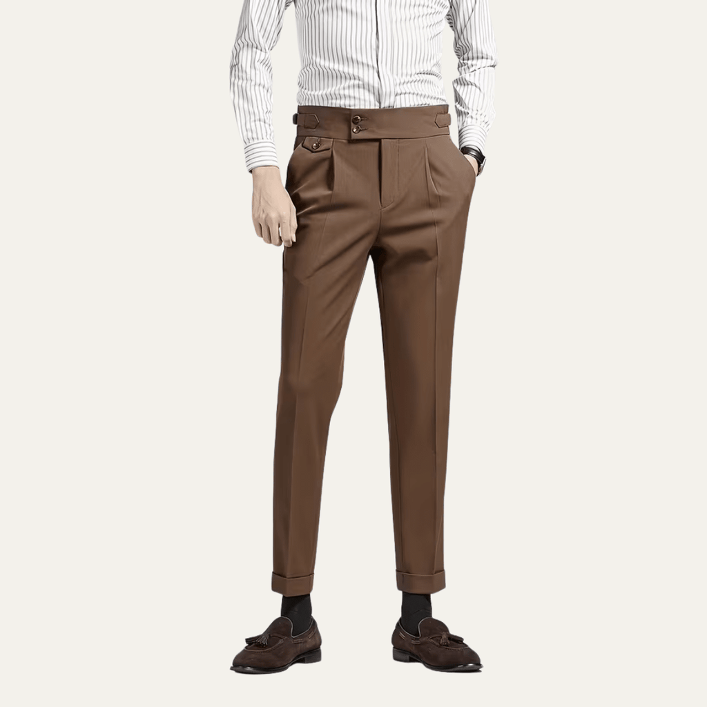Men’s Pleated Dress Pants with High Waist and Double Button Waistband
