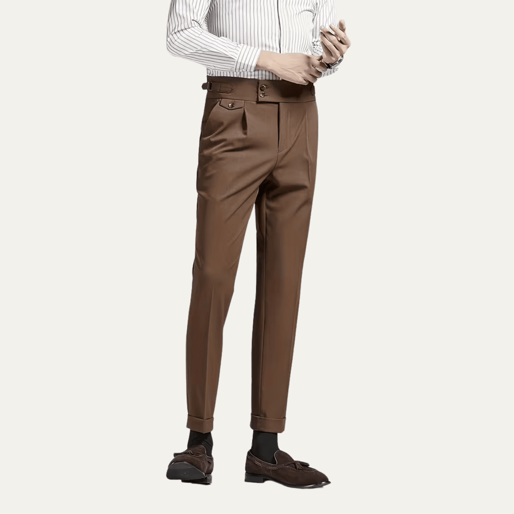 Men’s Pleated Dress Pants with High Waist and Double Button Waistband