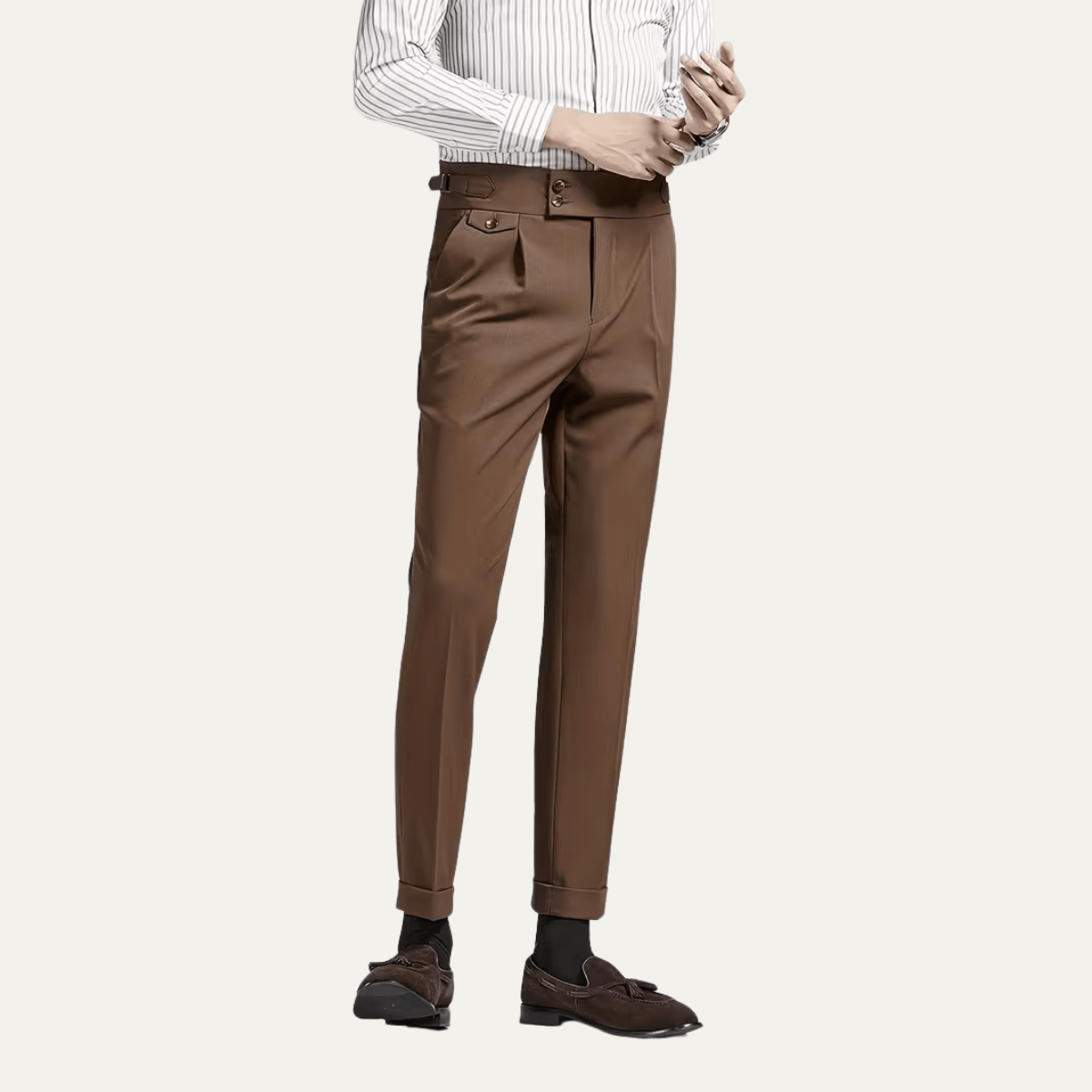 Men’s Pleated Dress Pants with High Waist and Double Button Waistband