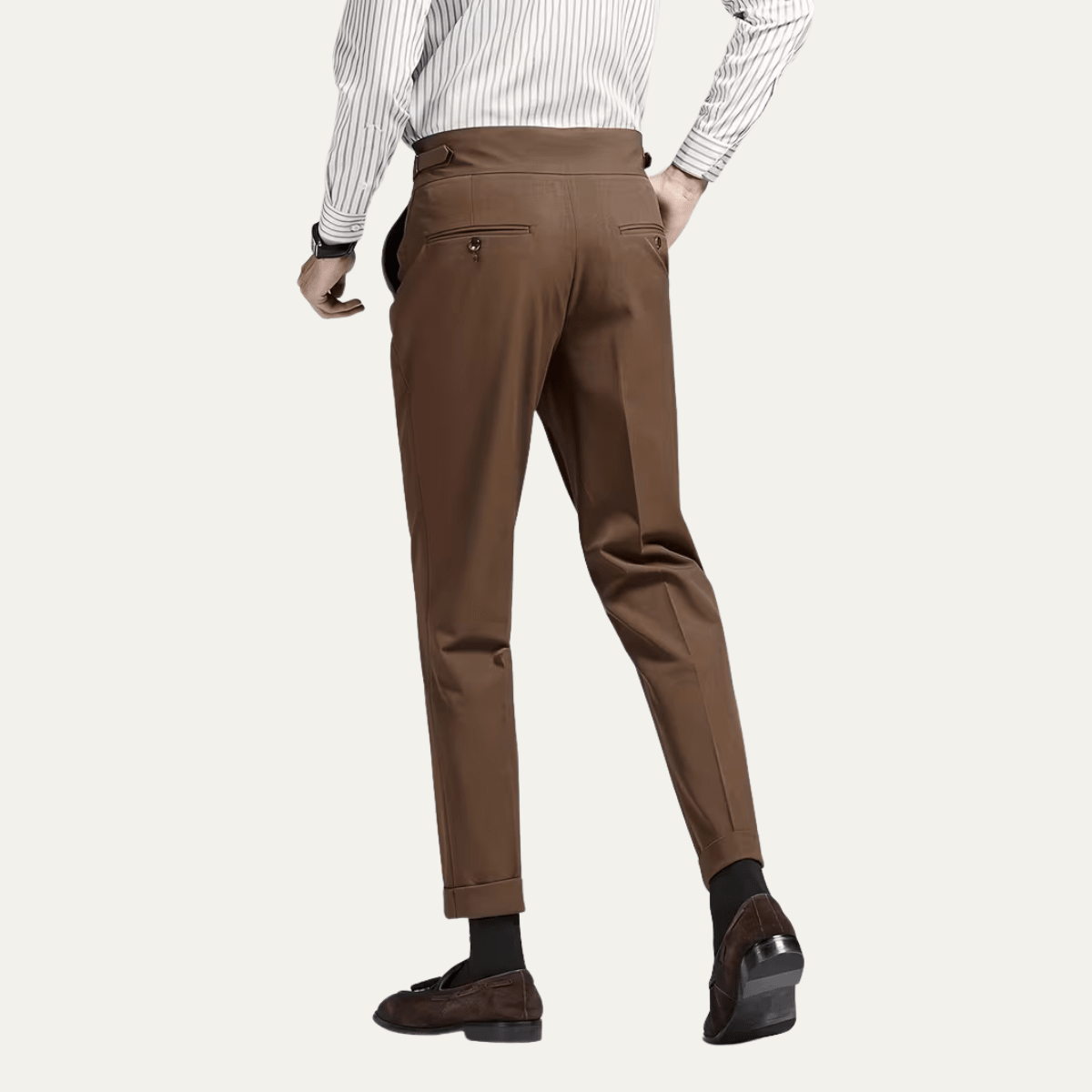 Men’s Pleated Dress Pants with High Waist and Double Button Waistband