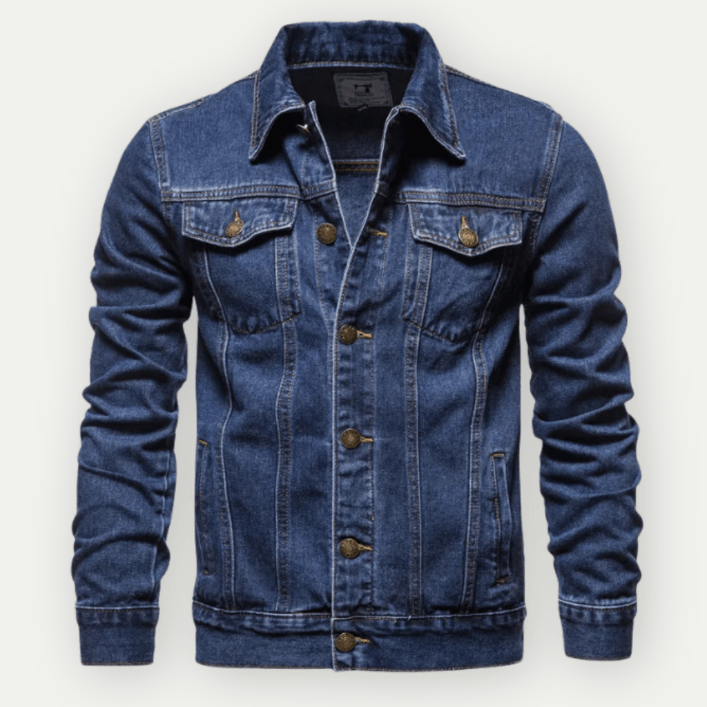 Men’s Regular Fit Denim Jacket with Collared Button Front