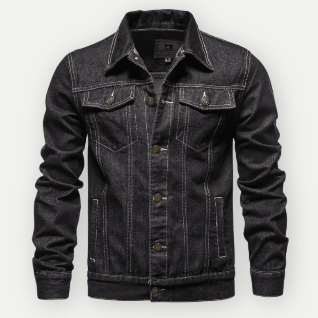 Men’s Regular Fit Denim Jacket with Collared Button Front