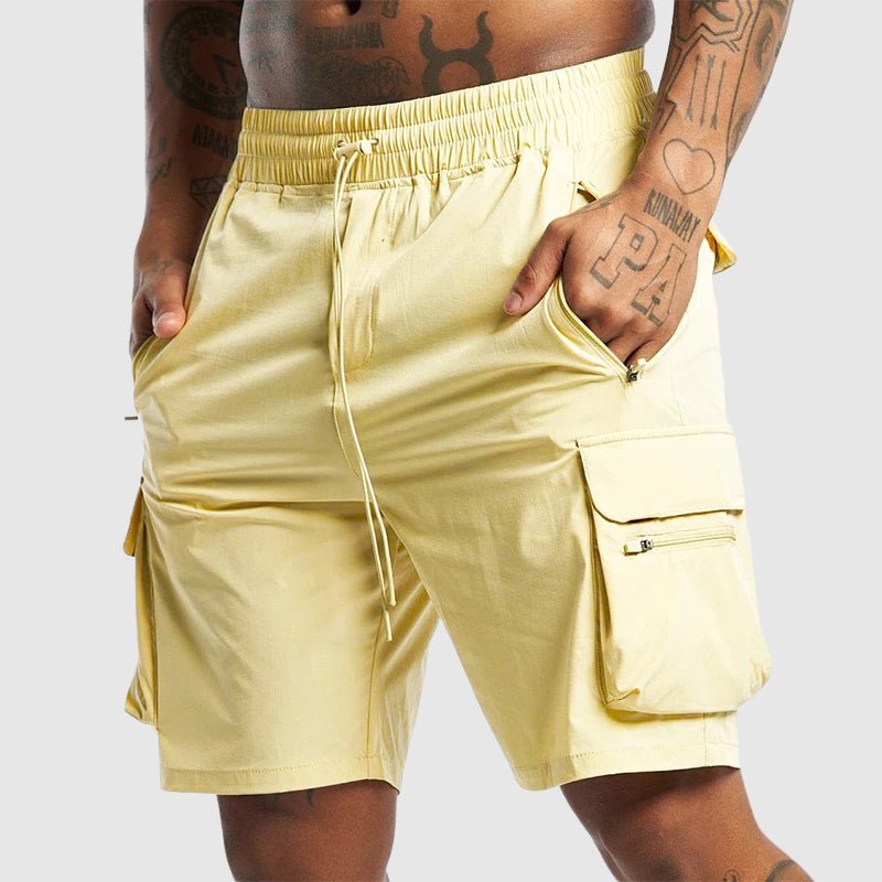 Men’s Relaxed Fit Cargo Shorts with Elastic Waist and Zipper Pockets