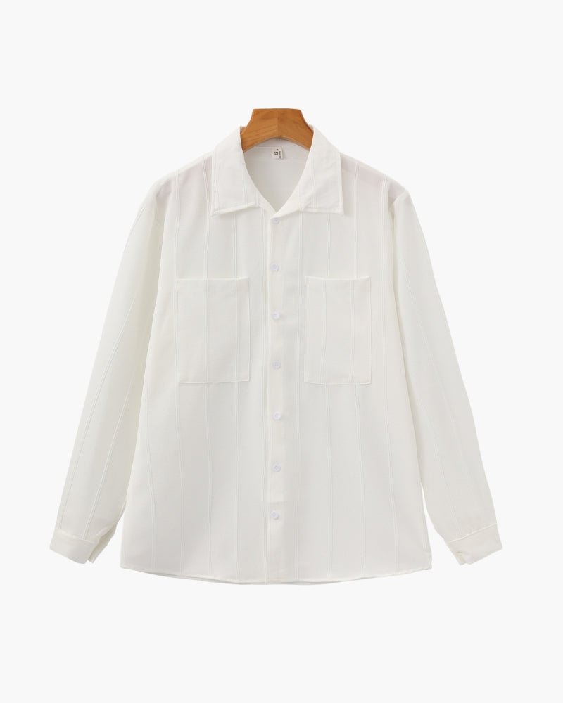 Men’s Ribbed Long Sleeve Button - Up Shirt with Chest Pockets