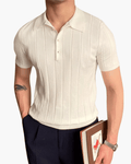 Men’s Ribbed Short Sleeve Polo Shirt with Button Placket