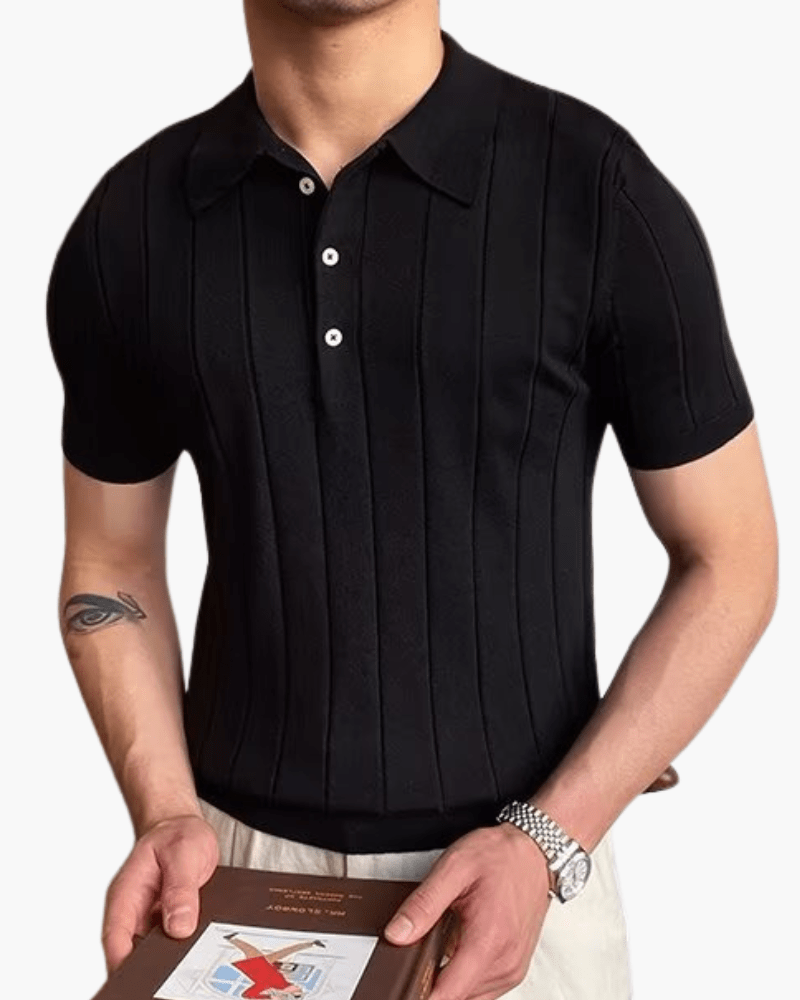 Men’s Ribbed Short Sleeve Polo Shirt with Button Placket