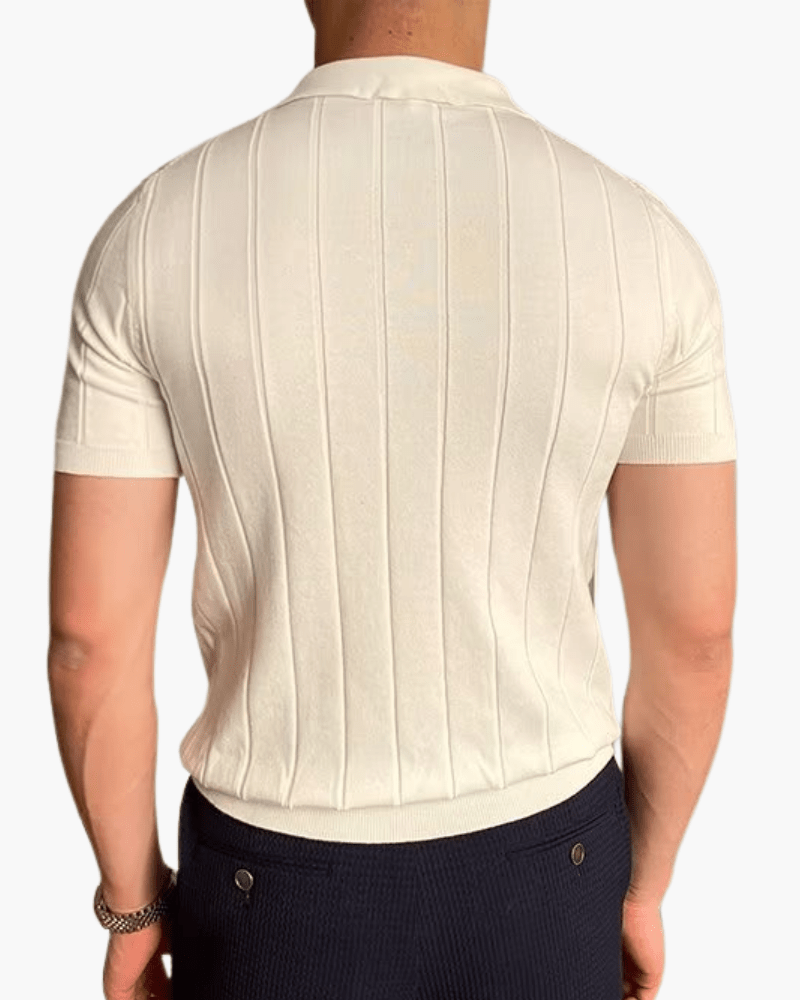 Men’s Ribbed Short Sleeve Polo Shirt with Button Placket