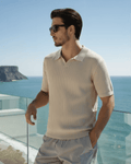 Men’s Ribbed Short Sleeve Polo Shirt with Open Collar