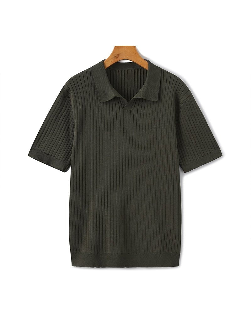Men’s Ribbed Short Sleeve Polo Shirt with Open Collar