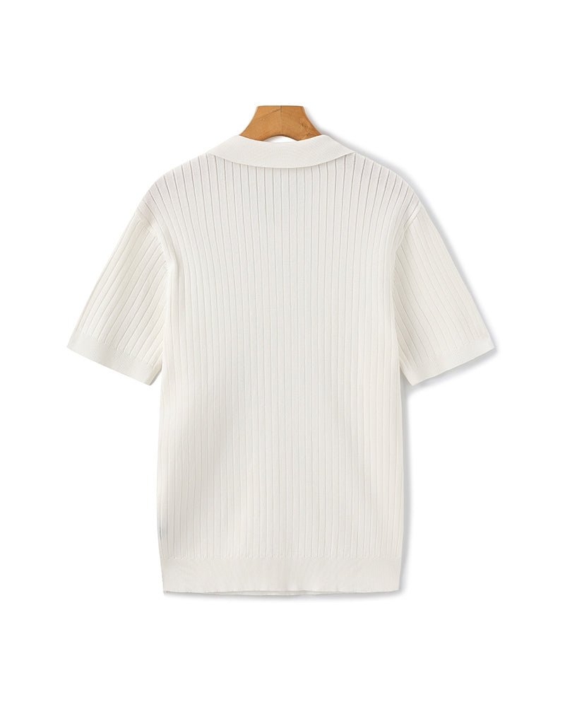 Men’s Ribbed Short Sleeve Polo Shirt with Open Collar