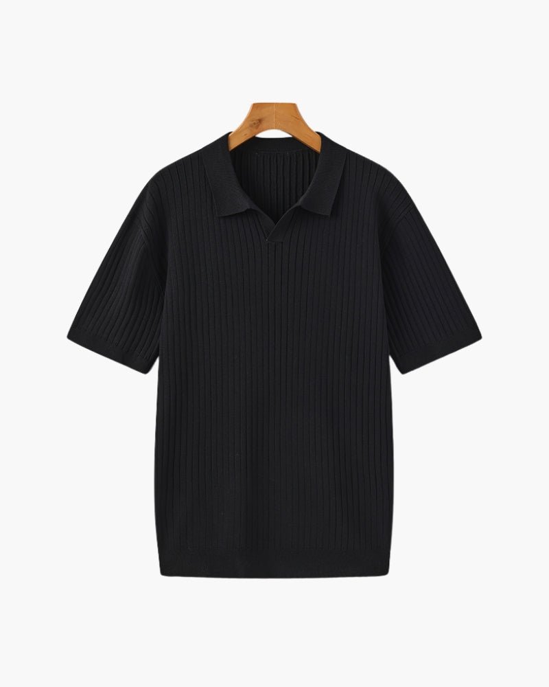 Men’s Ribbed Short Sleeve Polo Shirt with Open Collar