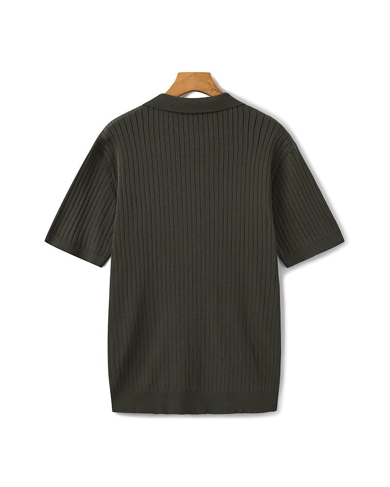 Men’s Ribbed Short Sleeve Polo Shirt with Open Collar