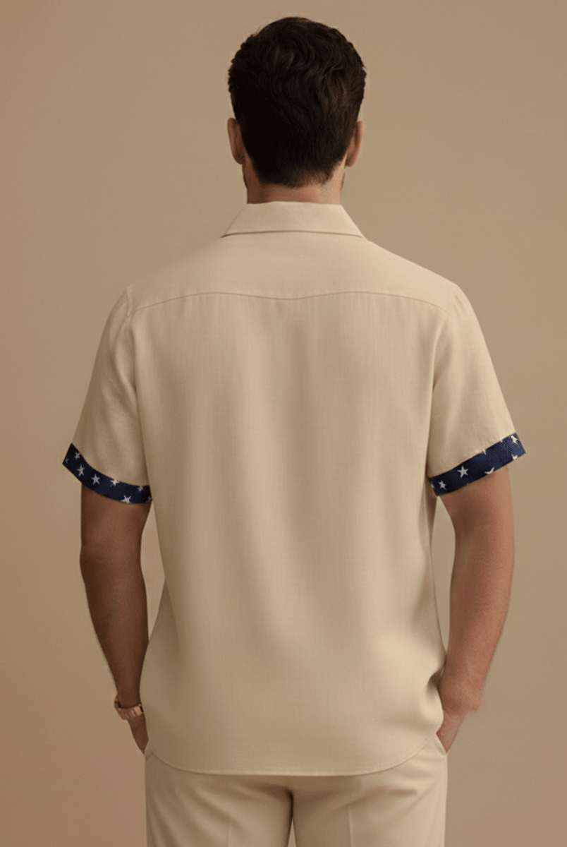 Men’s Short Sleeve Button - Up Shirt with Contrast Trim Details
