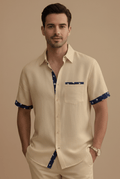 Men’s Short Sleeve Button - Up Shirt with Contrast Trim Details