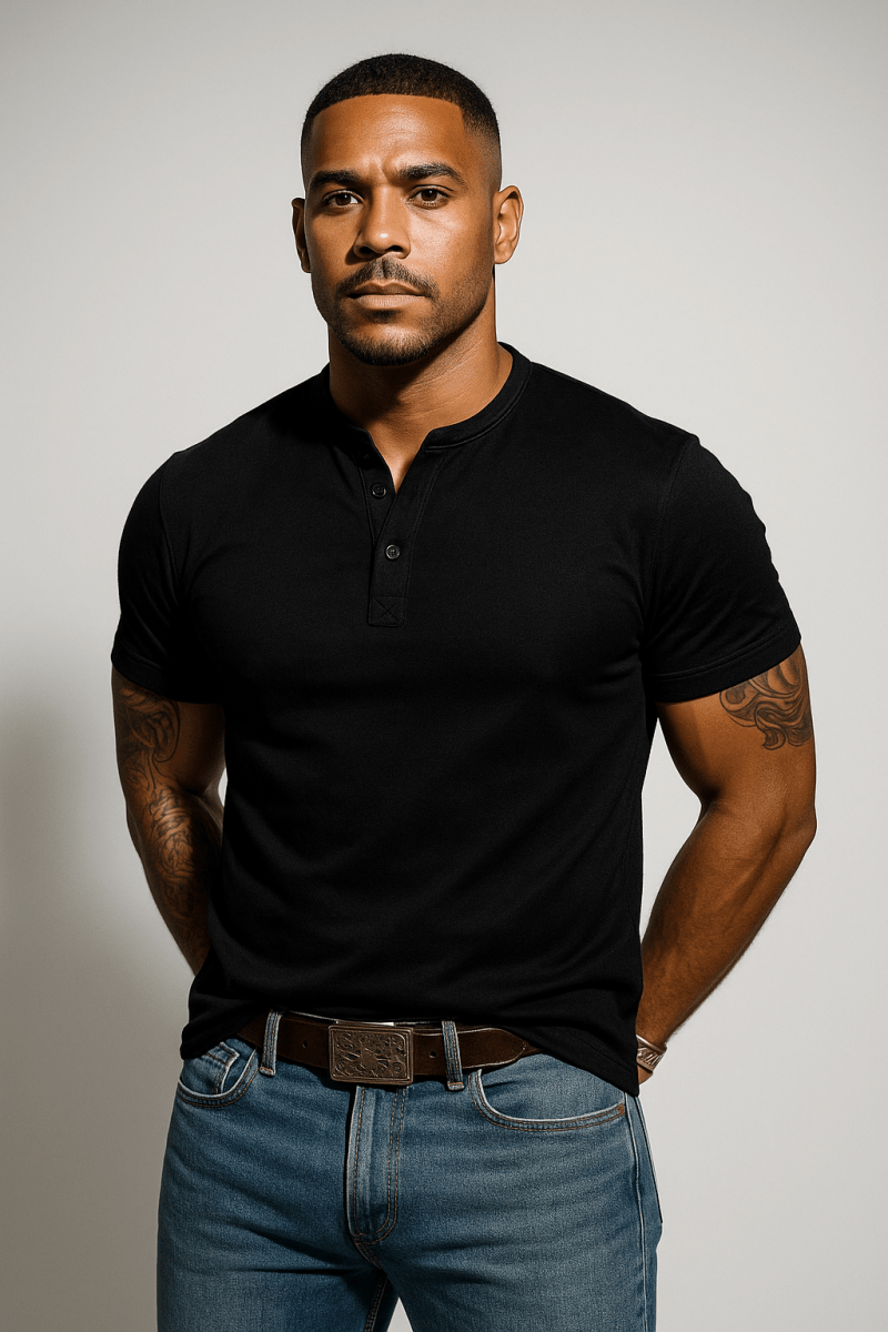 Men’s Short Sleeve Henley Shirt with Button Placket