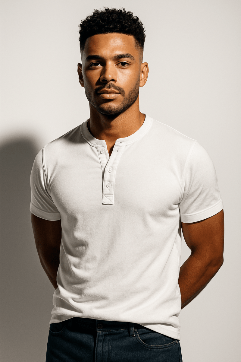 Men’s Short Sleeve Henley Shirt with Button Placket
