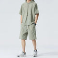 Men's Short Sleeve Hoodie Two Piece Set with Shorts