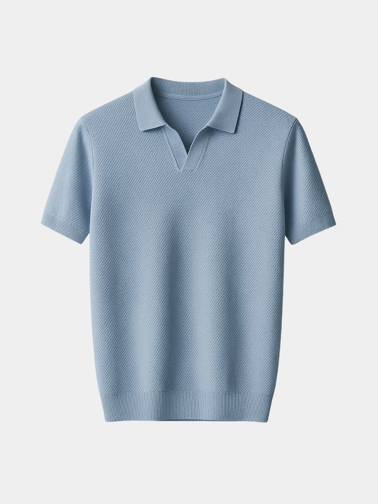 Men’s Short Sleeve Knit Polo Shirt with Collar and Ribbed Hem