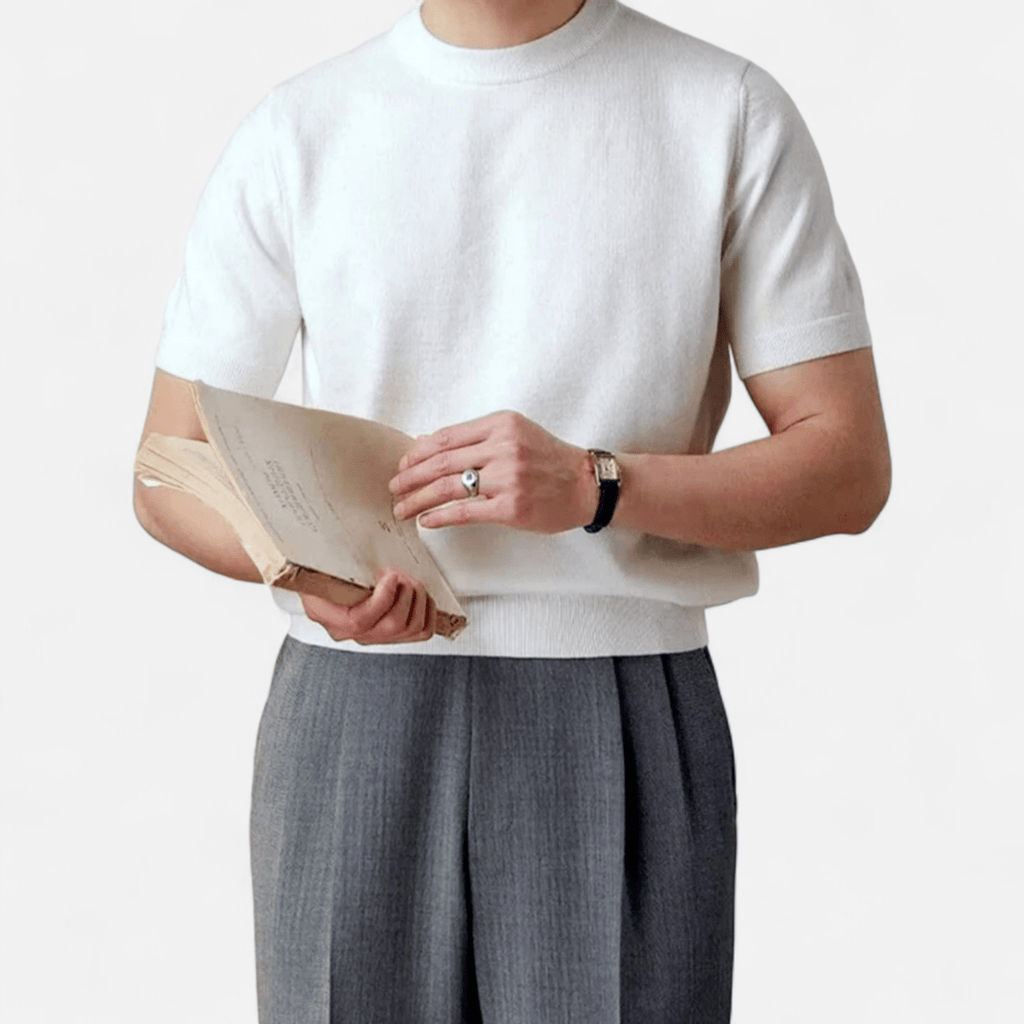 Men’s Short Sleeve Knit T-Shirt with Crew Neck, Ribbed Hem, and Clean Solid Finish for Casual Wear