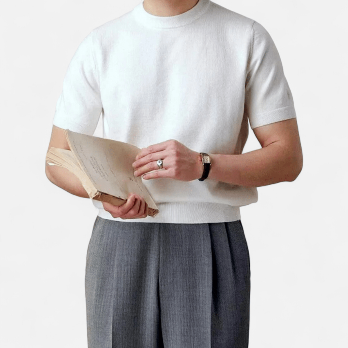 Men’s Short Sleeve Knit T-Shirt with Crew Neck, Ribbed Hem, and Clean Solid Finish for Casual Wear