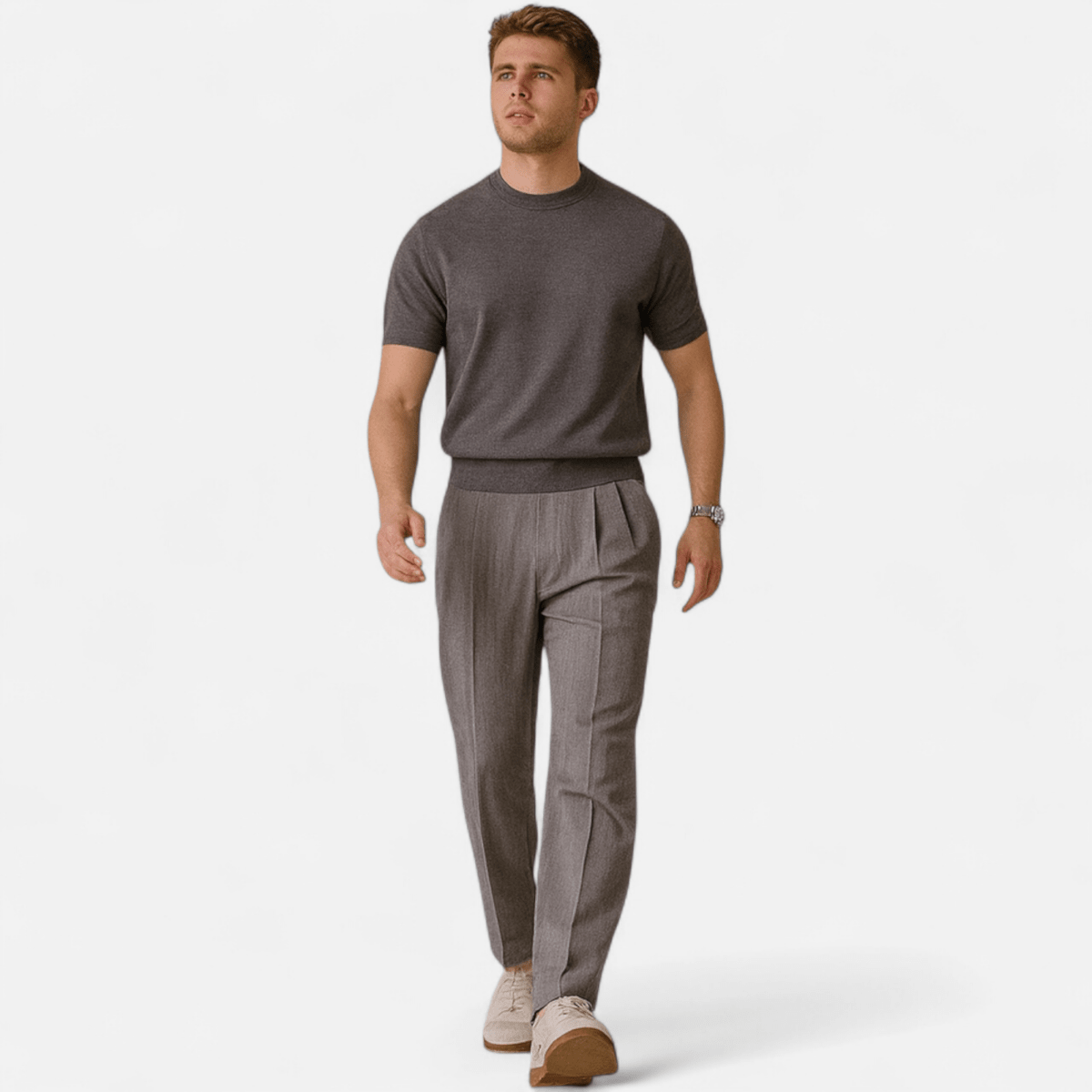 Men’s Short Sleeve Knit T-Shirt with Crew Neck, Ribbed Hem, and Clean Solid Finish for Casual Wear