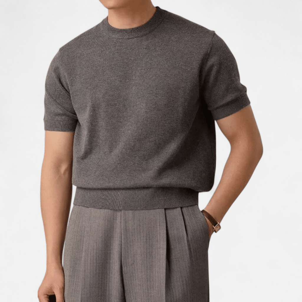 Men’s Short Sleeve Knit T-Shirt with Crew Neck, Ribbed Hem, and Clean Solid Finish for Casual Wear