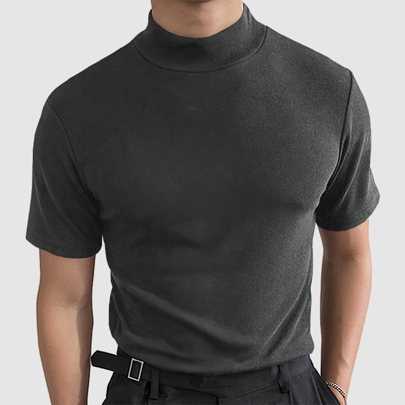 Men’s Short Sleeve Mock Neck Top with Fitted Silhouette