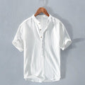 Men’s Short Sleeve Open - Neck Linen Summer Shirt – Relaxed Lightweight Silhouette
