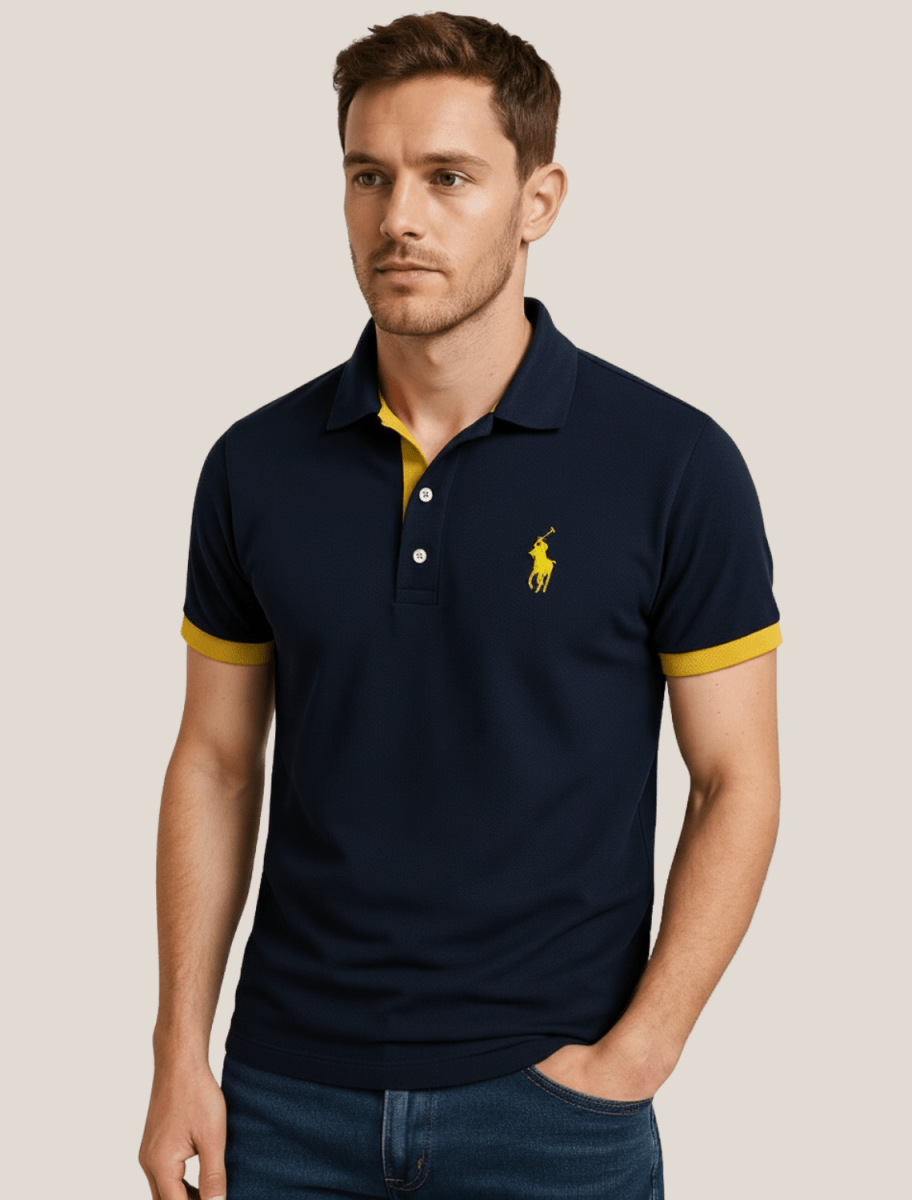 Men’s Short Sleeve Polo Shirt with Button Placket and Ribbed Collar