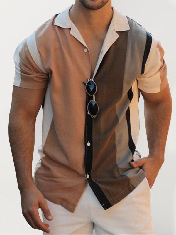 Men’s Short Sleeve Striped Button Shirt – Modern Resort Style with Relaxed Fit