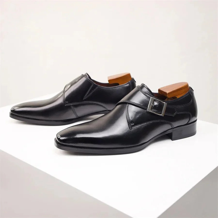 Men’s Single Monk Strap Dress Shoes with Buckle Closure and Rounded Toe