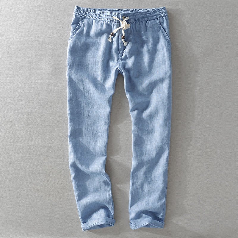 Men’s Straight Leg Linen Pants with Elastic Waistband and Drawstring Closure