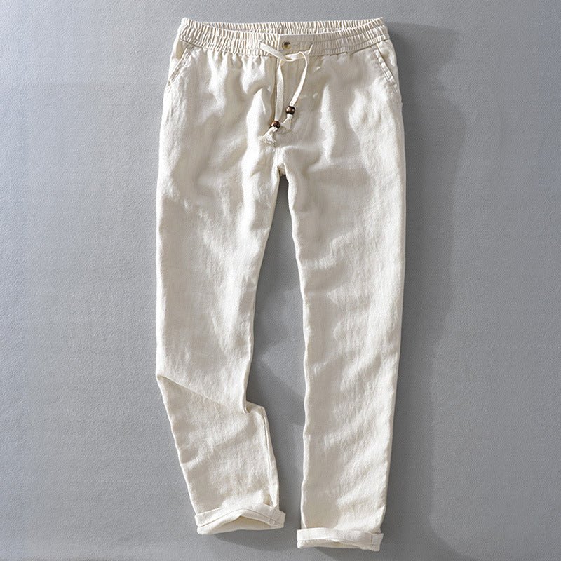 Men’s Straight Leg Linen Pants with Elastic Waistband and Drawstring Closure