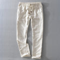 Men’s Straight Leg Linen Pants with Elastic Waistband and Drawstring Closure