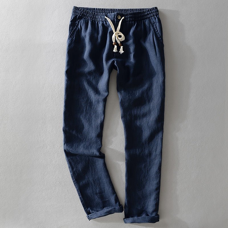 Men’s Straight Leg Linen Pants with Elastic Waistband and Drawstring Closure