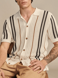 Men's Striped Knit Short Sleeve Polo Button - Up