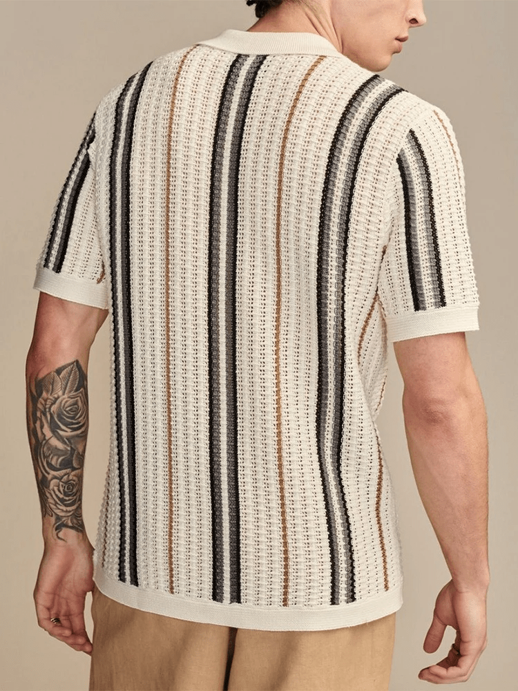 Men's Striped Knit Short Sleeve Polo Button - Up