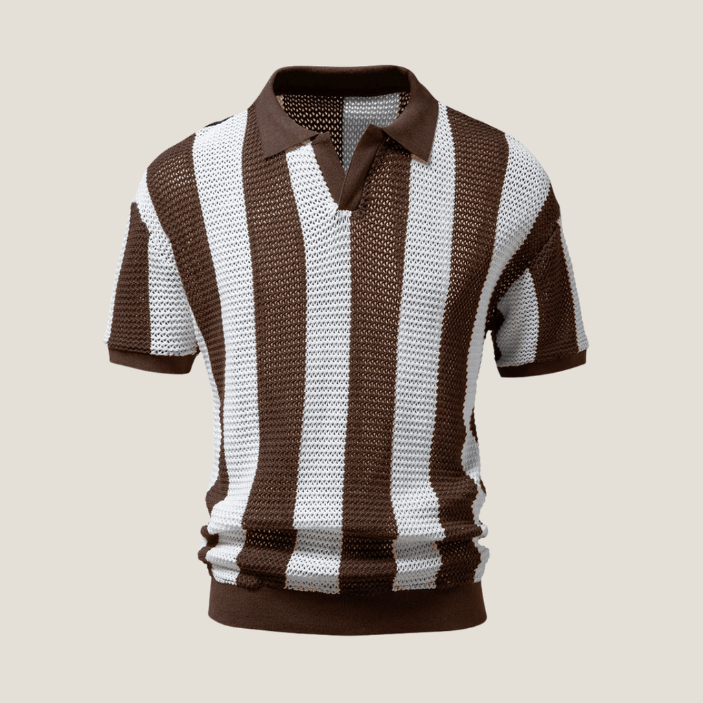 Men’s Striped Short Sleeve Polo Shirt – Classic Textured Knit Style