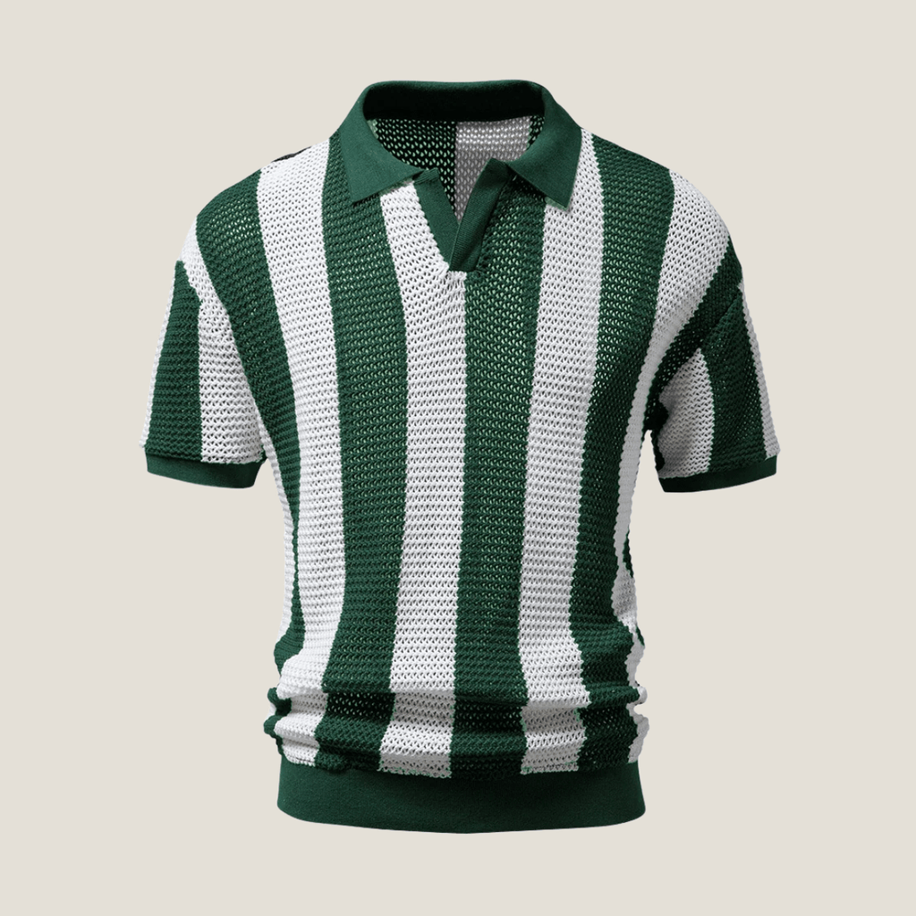 Men’s Striped Short Sleeve Polo Shirt – Classic Textured Knit Style