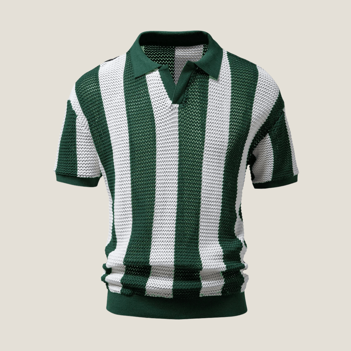 Men’s Striped Short Sleeve Polo Shirt – Classic Textured Knit Style
