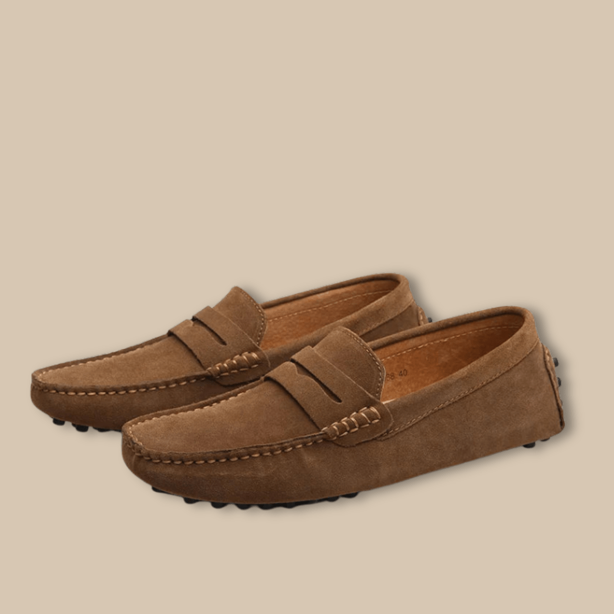 Men’s Suede Slip - On Loafers with Penny Strap and Moc Toe Stitching