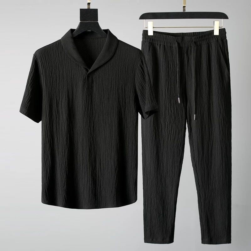 Men’s Summer Two - Piece Relaxed Set – Short Sleeve Top and Drawstring Trousers